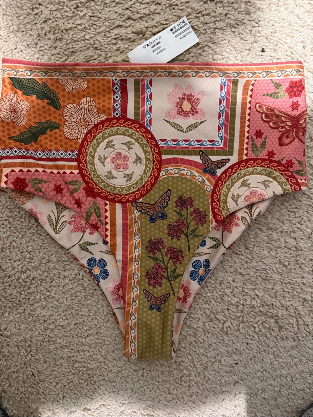 Agua Bendita Floral Patchwork High-Waist Bikini Bottoms - Orange, Pink, Green